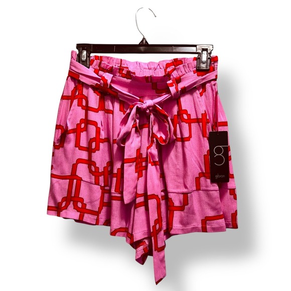 Gibson Pants - NWT Gibson‎ Pink Red Chain Link Pattern Shorts Paper Bag McBling XXSP